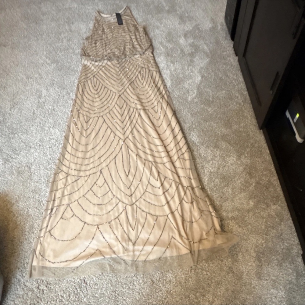 Adrianna Papell Champagne Beaded Dress